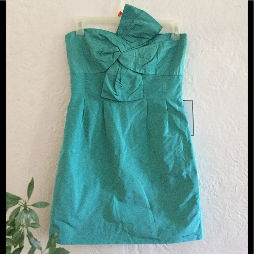 J. Crew Teal Strapless Bow-Front Cocktail Dress